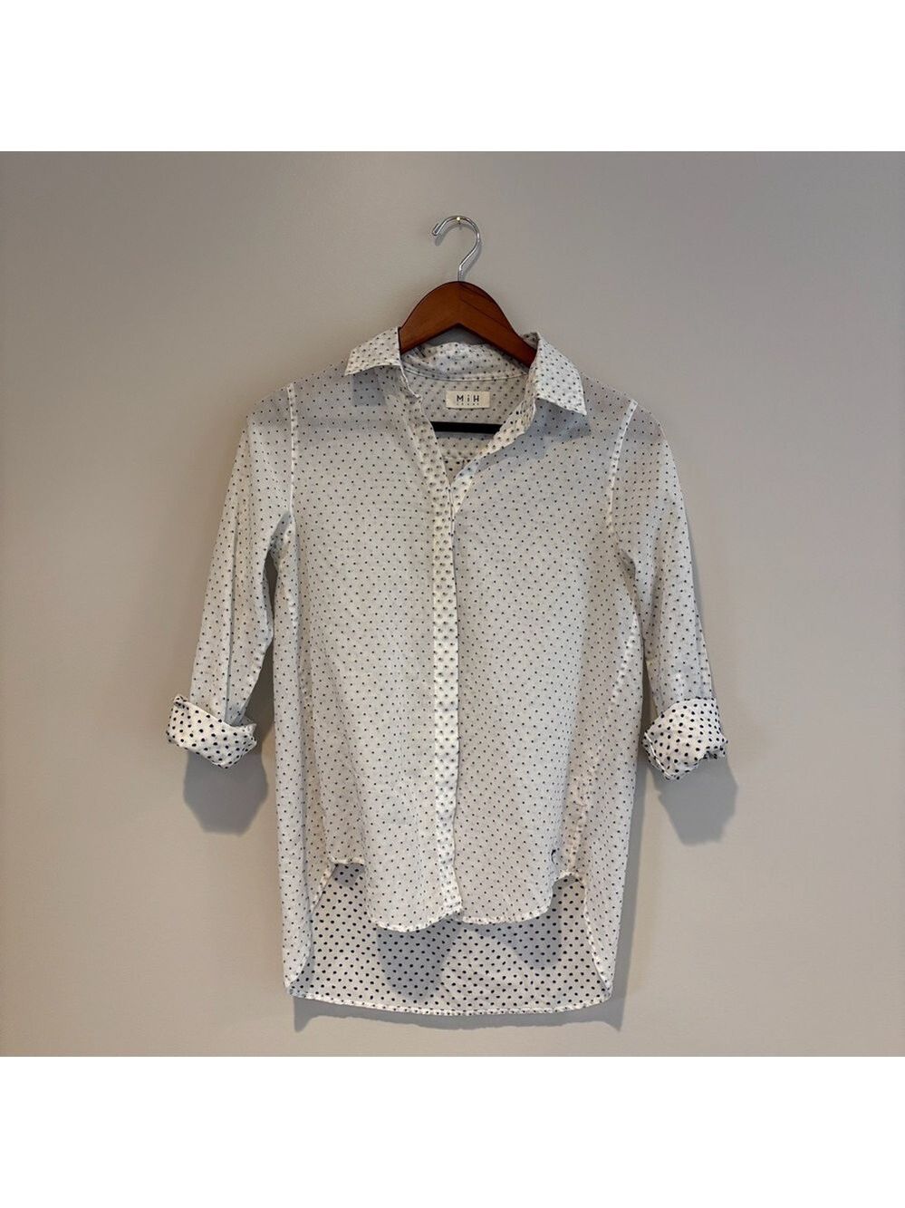 MiH Jeans White Blouse with Blue Polka Dots 100% Cotton